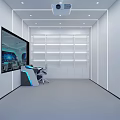 Futuristic High Tech Office Space With Large Digital Display Screen And Intelligent Control Console