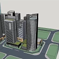 Modern High Rise Office Buildings in Urban Area With Roads And Green Spaces