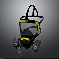 Yellow And Black Protective Gas Mask With Transparent Face Shield Filter Cartridges And Adjustable Straps