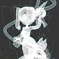 3D Cartoon Game Movie Character With Purple Hair Red Eyes Striped Arms And White Tentacles