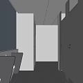 Spacious Modern Public Restroom Interior With White Sinks Mirrors Black Hand Dryer Stalls