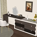 Elegant White And Brown Dressing Table With Mirror Drawers White Chair And Flower Vase