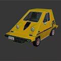 Unique Yellow Compact Car With Round Headlights And Black Stripes Design