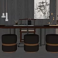 Traditional Chinese Wooden Tea Table with Stools and Tea Set in Oriental Interior