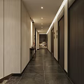 Modern Elevator Hallway Interior With Light Walls Dark Doors And Tile Flooring 3d model