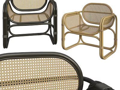Modern Rattan Lounge Chair With Black And Gold Metal Frame And Woven Seat Backrest 3d model