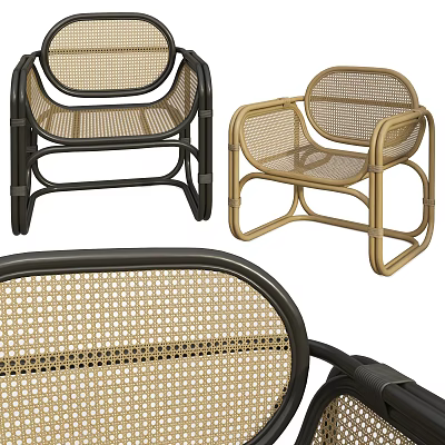 Modern Rattan Lounge Chair With Black And Gold Metal Frame And Woven Seat Backrest 3d model