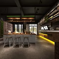 Modern Dessert Shop Interior With Open Counter Stools Hanging Lights And Green Plants