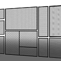 Modern Metal Fence Panels with Different Mesh Patterns Arranged Together 3d model