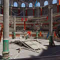 Ancient Circular Architecture with Red Roof Gray Walls and Intricate Internal Layout
