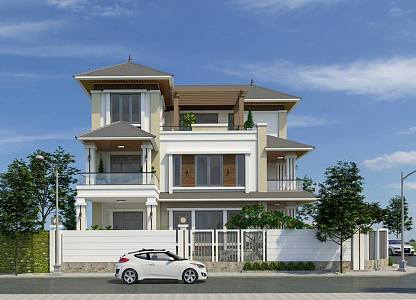 Modern single-family villa three-storey villa 3d model