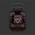 Vintage Purple Train Locomotive With Dual Pantographs And Yellow Stripes