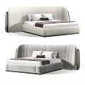 Modern Double Bed With Upholstered Headboard Light Fabric And Decorative Pillows 3d model