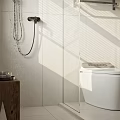 Modern Bathroom Interior With White Toilet Shower Head And Light Colored Tiles