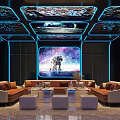 Sci Fi Themed KTV Room With Neon Lighting And Sofas 3d model