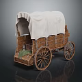 Vintage Covered Wagon With Wooden Frame White Canvas Cover And Spoked Wheels