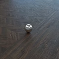 Dark Brown Wooden Floor with Herringbone Pattern and Shiny Silver Metallic Ball