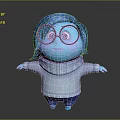 Blue Game Movie Character Wearing Red Framed Glasses Blue Hair Gray Sweater With Arms Outstretched