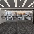 Modern Conference Room Interior With Glass Partitions Carpet And Ceiling Lighting