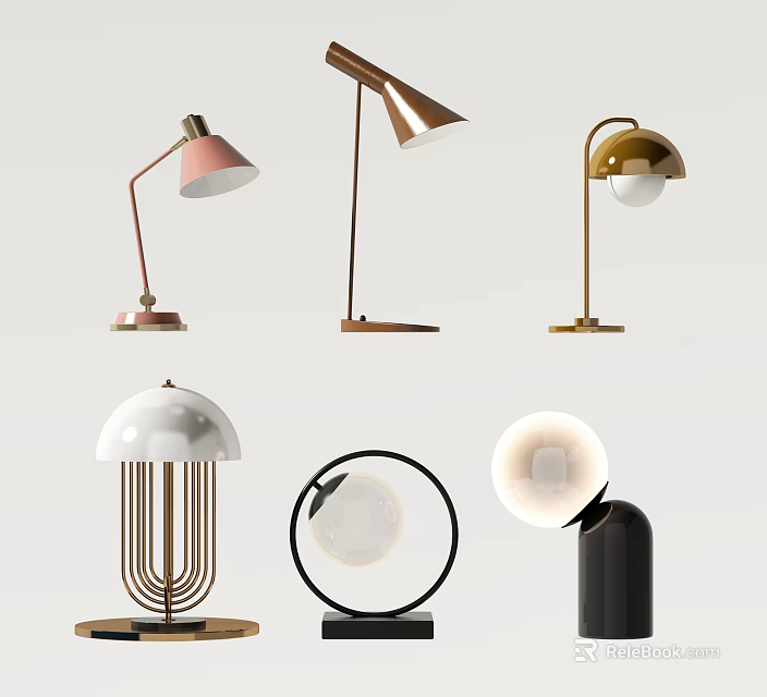 Modern Table Lamps Featuring Various Stylish Designs And Unique Bases 3d model