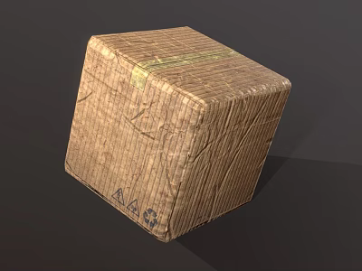 Brown Corrugated Cardboard Package Box With Yellow Tape Sealing And Shipping Symbols 3d model