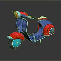 Red and Blue Modern Scooter with Classic Headlight White Seat and Smooth Body Reflection
