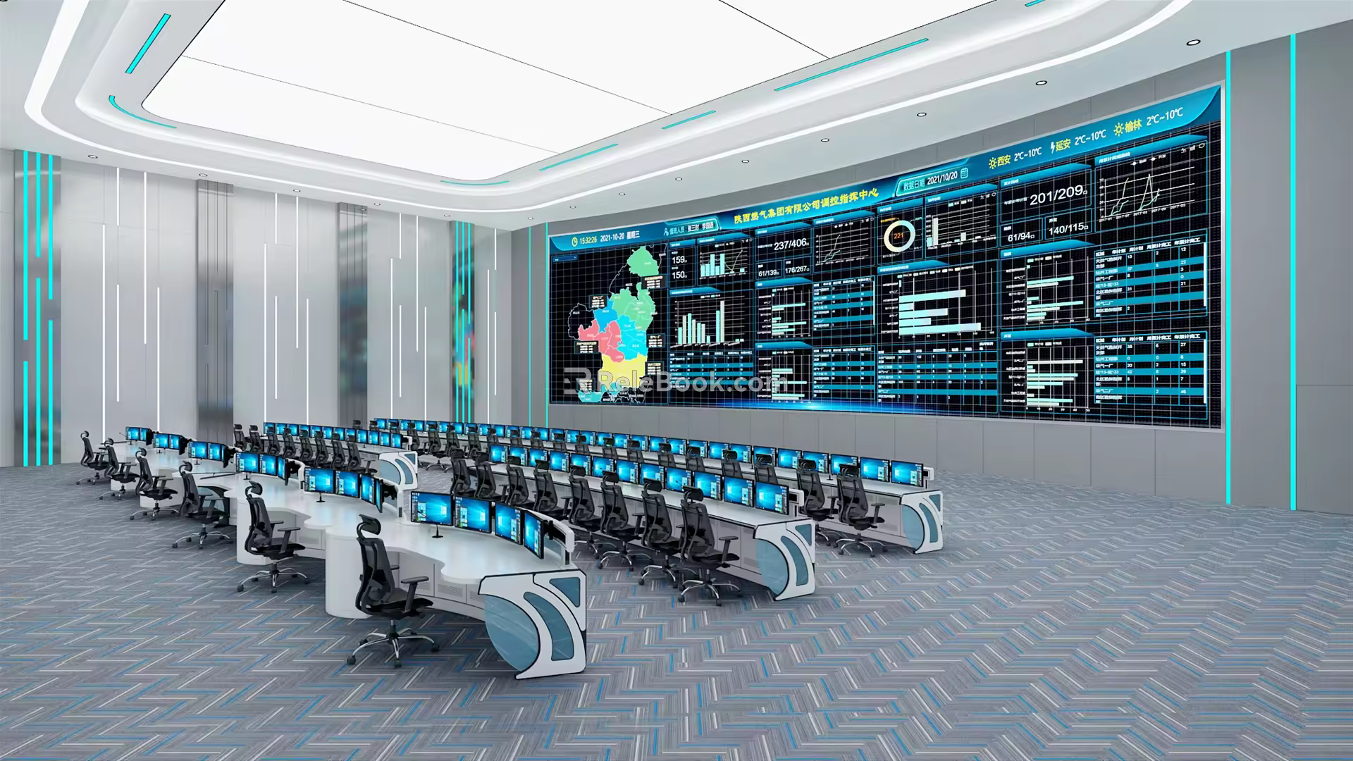 Command and Dispatching Center of Modern Monitoring Room 3d model