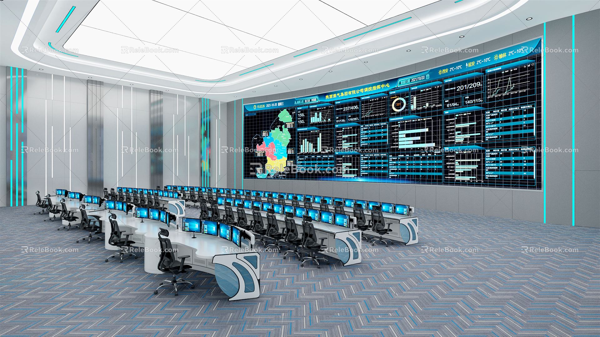 Command and Dispatching Center of Modern Monitoring Room 3d model