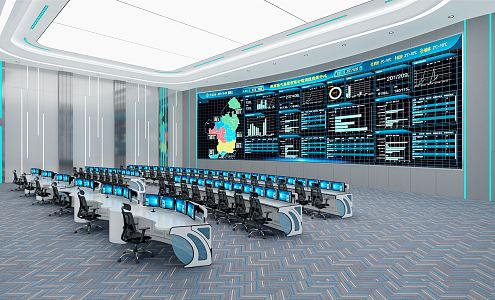 Command and Dispatching Center of Modern Monitoring Room 3d model