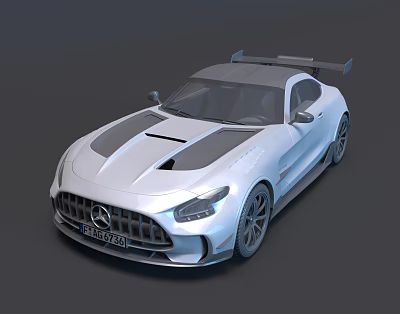 Sleek White Mercedes Sports Car With Aerodynamic Body And Rear Spoiler 3d model