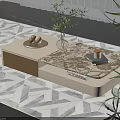 Modern Coffee Table With Marble Top Green Plant Vase Decorative Balls Books In Living Room
