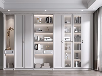 Sleek Modern White Bookcase Design With Open Shelves And Decorative Ornaments 3d model