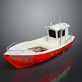 Small Red And White Boat With Deck Rails Cabin Windows And Open Deck