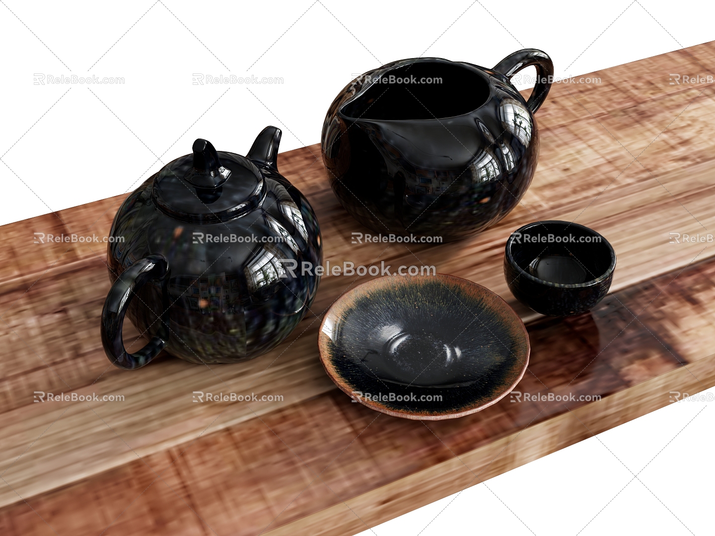 Tea Set Teapot Teacup Bowl 3d model