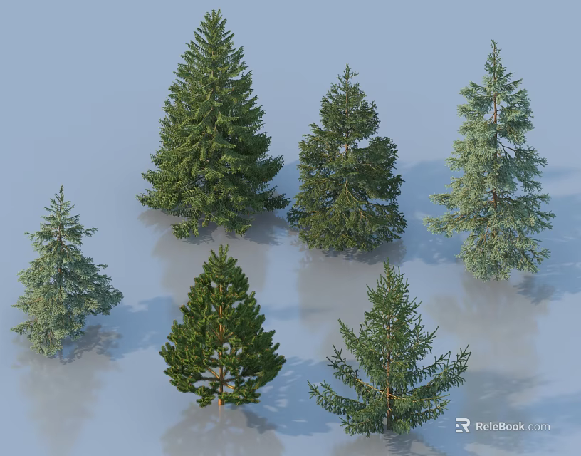 Various Arbor Trees With Different Sizes And Green Foliage On Light Background 3d model 