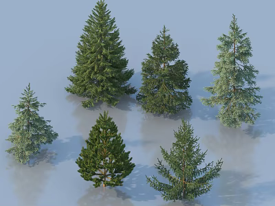 Various Arbor Trees With Different Sizes And Green Foliage On Light Background 3d model