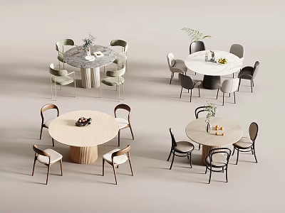 Modern Dining Table And Chairs Set With Round Top And Various Design Chairs 3d model