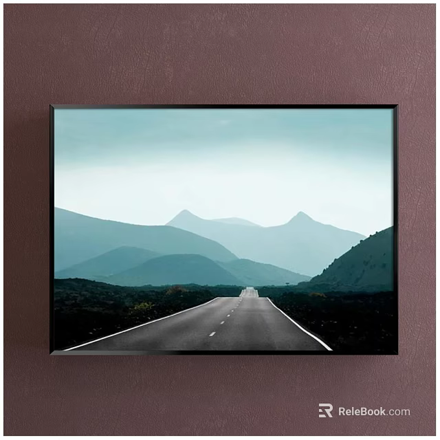 Landscape Painting with Winding Road Stretching into Distant Mountains Under Soft Blue Sky 3d model 