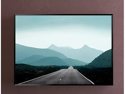 Landscape Painting with Winding Road Stretching into Distant Mountains Under Soft Blue Sky 3d model