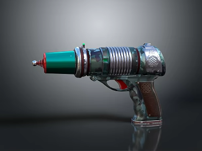 Sci Fi Weapon With Vintage Metallic Design And Green Component Features Gun Shaped Structure 3d model