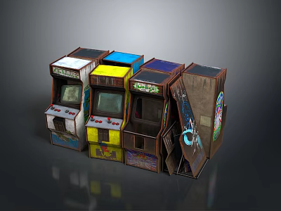 Vintage Arcade Machines With Colorful Exteriors Screens And Retro Designs 3d model