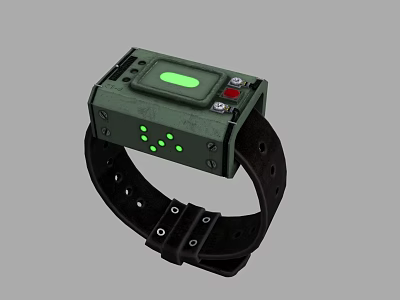 Vintage Green Electronic Wrist Device With Black Leather Strap And Digital Display Buttons 3d model