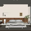 Modern Minimalist Bedroom With White Walls Wooden Elements Bay Window Seating Wall Art And Plants