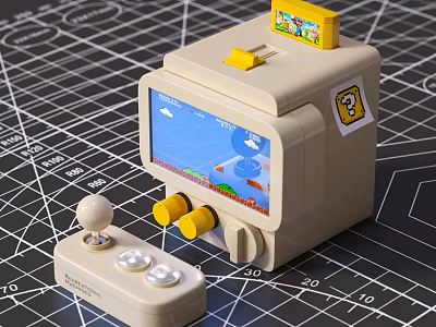 Electric Toy Retro Style Game Console With Screen Controller And Cartoon Design 3d model