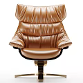 Elegant Brown Leather Office Chair With Tufted Design And Gold Black Swivel Base