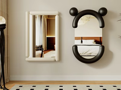 Modern Decorative Black And White Wall Mirrors With Unique Shapes And Reflections 3d model
