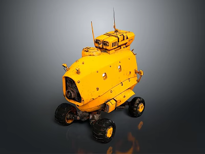Yellow Robotic Exploration Rover With Large Wheels Top Antennas And Scientific Instruments 3d model