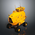 Yellow Robotic Exploration Rover With Large Wheels Top Antennas And Scientific Instruments