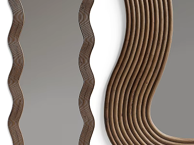 Modern Decorative Mirror with Wavy Brown Frame and Curved Lines Design for Home Interior Decoration 3d model