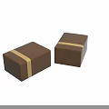 Two Square Brown Stools With Orange Straps On Marble Floor And Light Wall